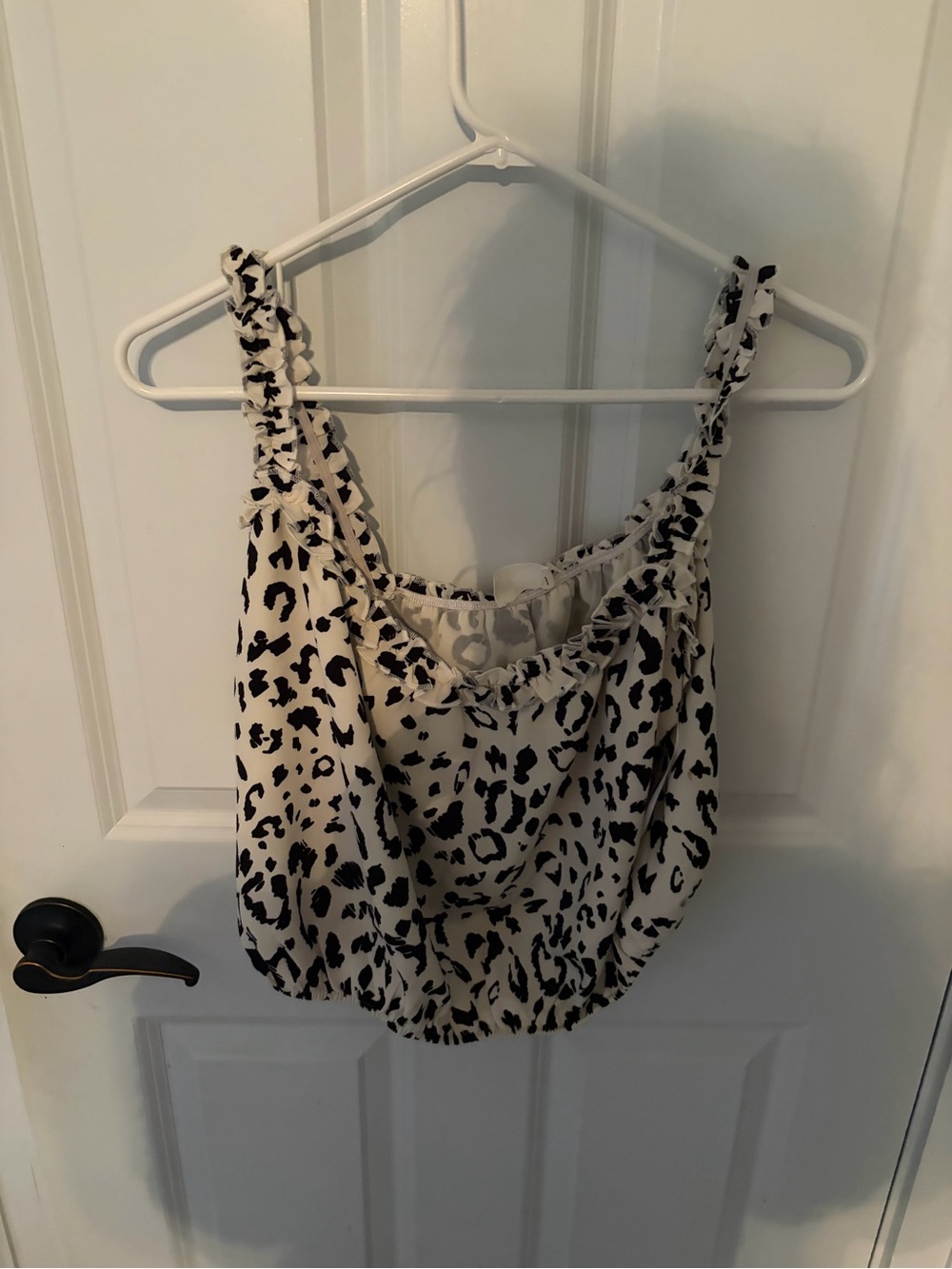 Ivory and Black Leopard Print Ruffle Strap Camisole